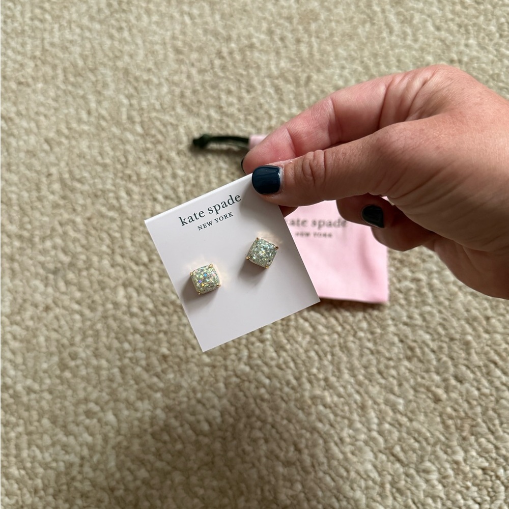 Kate Spade Silver Glitter Square Earrings